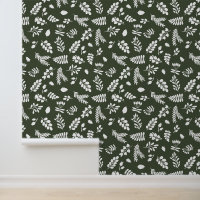 Feuilles et Motifs de baies - Dk Green | Blanc