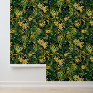 Papier Peint Feuilles Tropicales Vert Jaune