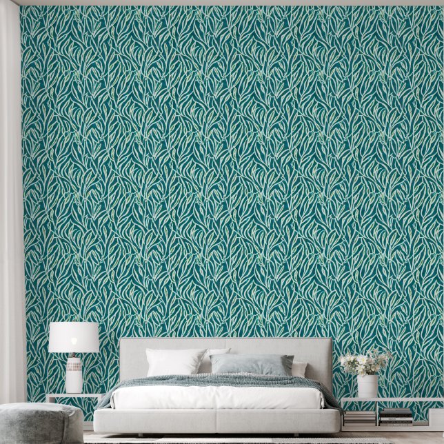 Papier Peint Feuilles Vertes Botaniques Abstraites (Chambre à coucher)