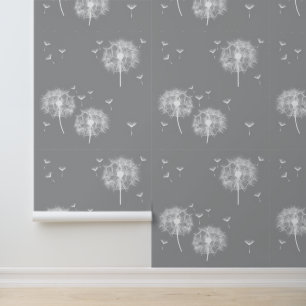 Papier Peint Filigrane blanches fleurs de pissenlit sur gris no