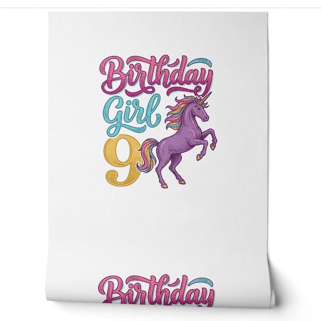 Papier Peint Fille d'anniversaire 9 Licorne Dessin de gravure v (Déroulement)