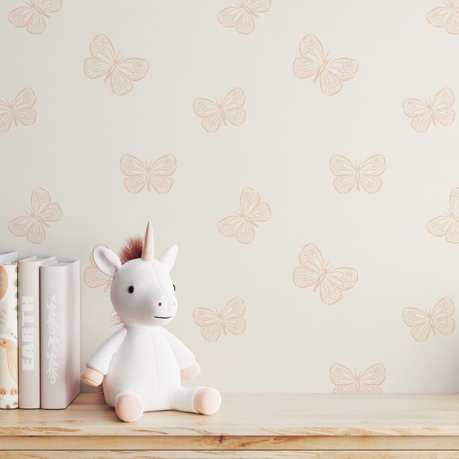 Papier Peint Fille Papillon Boho Douce Beige Rose Neutre (Créateur téléchargé)