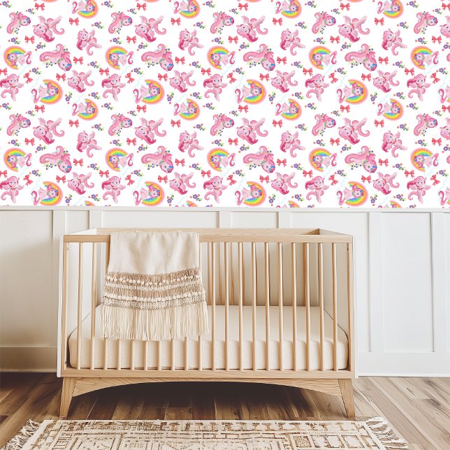 Papier Peint Fille Unicorne rose magique Arc-en-ciel (Magical Pink Unicorn Girly Rainbow Wallpaper)