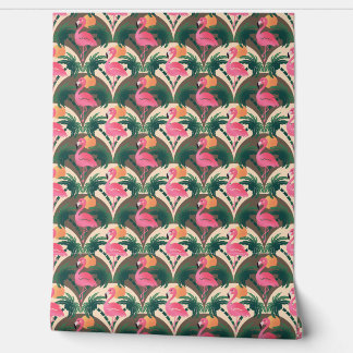 Papier Peint Flamant rose et Palms Retro brun motif