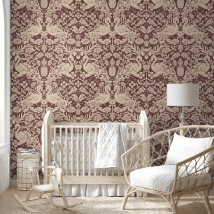 Papier Peint Flamant rose rouge et beige Fond d'écran en damas 