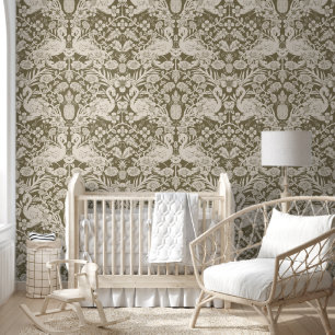 Papier Peint Flamant rose vert et beige Fond d'écran en damas f