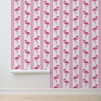 Papier Peint Flamant Tropical - Clé Grec Rose Chaude et Rose