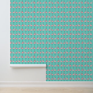 Papier Peint Flamants roses roses sur Turquoise