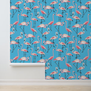 Papier Peint Flamants roses sur fond bleu coloré