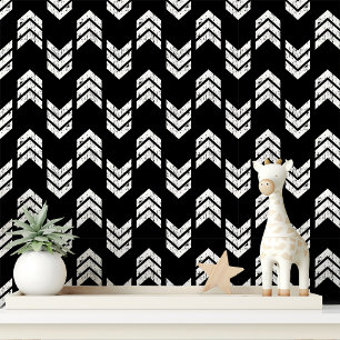 Papier Peint Flèches Chevron Texturées Modernes Noires et Blanc
