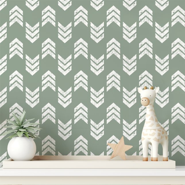 Papier Peint Flèches Chevron Texturées Modernes Sage Et Blanche (Créateur téléchargé)