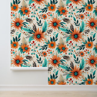 Papier Peint Fleur à motif floral carrelé