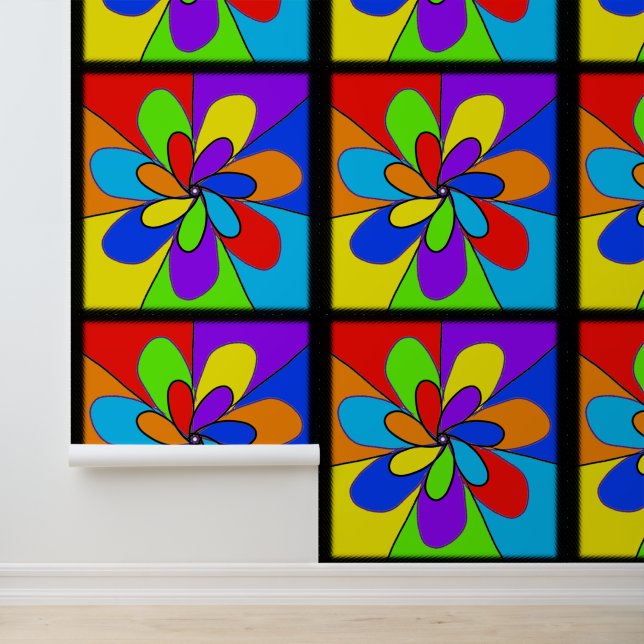 Papier Peint Fleur Abstraite couleur arc-en-ciel (Application)