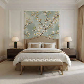 Papier Peint Fleur Blanche Délicate de Branche Botanique