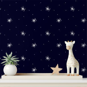 Papier Peint Fleur blanche simple Motif Floral bleu minimal