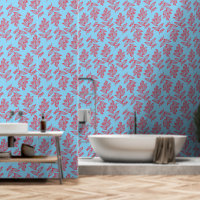 Fleur Bleu Rouge Botanique Floral Line Motif Art