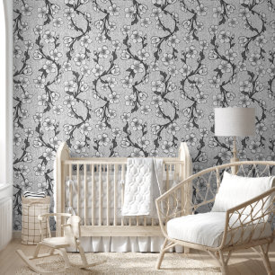 Papier Peint Fleur botanique moderne noire et blanche