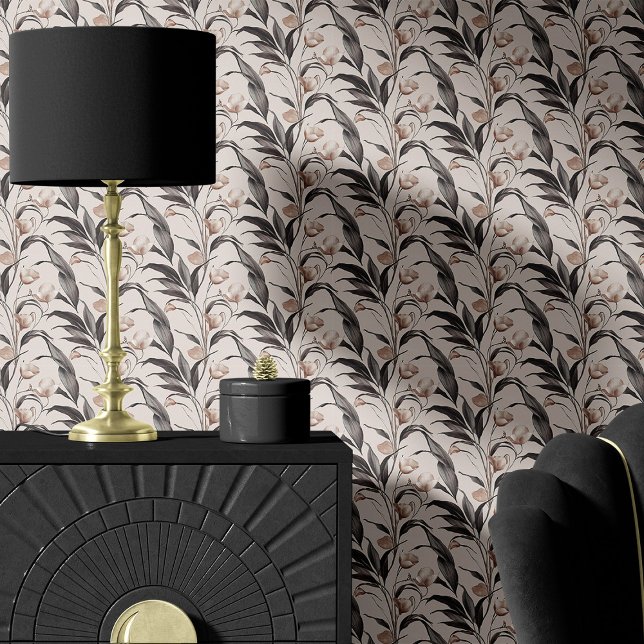 Papier Peint Fleur botanique Rose Poussiéreuse et Charbon (Créateur téléchargé)