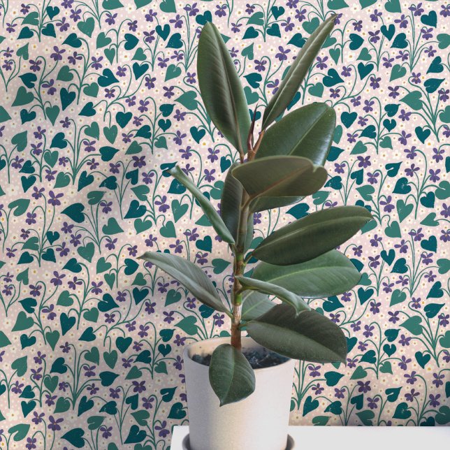 Papier Peint Fleur d'anémone violette de bois Impression botani (Wood violet and anemone wildflower botanical arts and crafts block print style wallpaper)