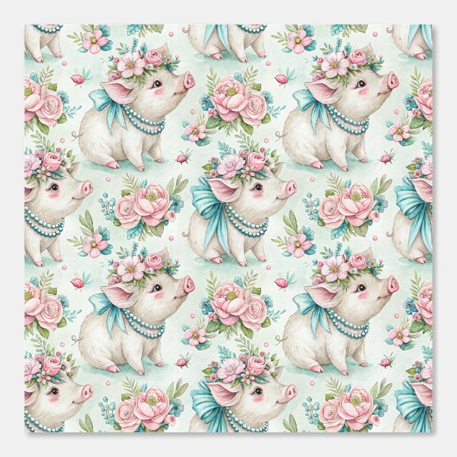 Papier Peint Fleur de campagne petit cochon (Recto)