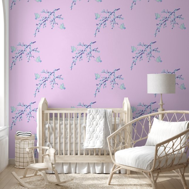 Papier Peint Fleur de cerise - Papillon de branche 10 (Enfants)