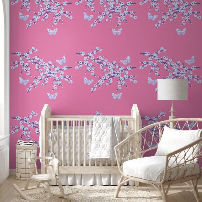 Papier Peint Fleur de cerise - Papillon de branche 8a (Enfants)