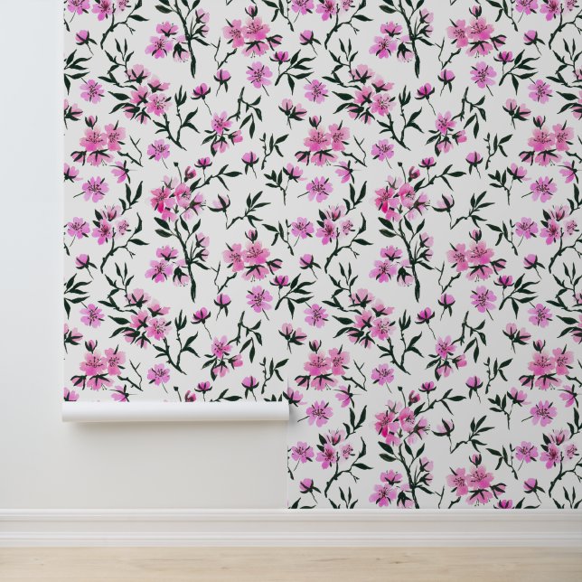 Papier Peint Fleur de cerisier blanc sur blanc (Application)