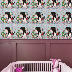 Papier Peint Fleur de Cerisier Dragon Sérénité Fée Asiatique