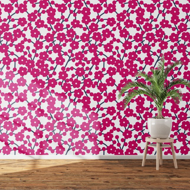 Papier Peint Fleur de cerisier Magenta rose blanc (Pink and white cherry blossom art wallpaper)