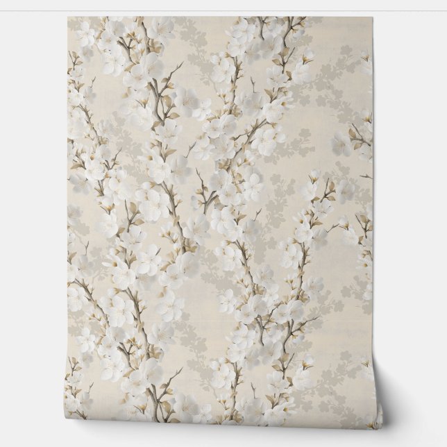 Papier Peint Fleur de cerisier neutre - beige (Déroulement)