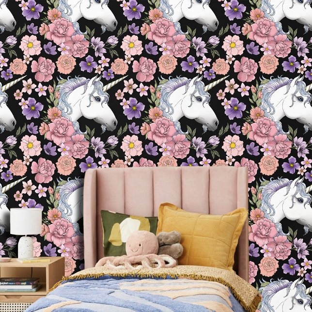 Papier Peint Fleur de licorne blanche enchantée rose noir (Créateur téléchargé)