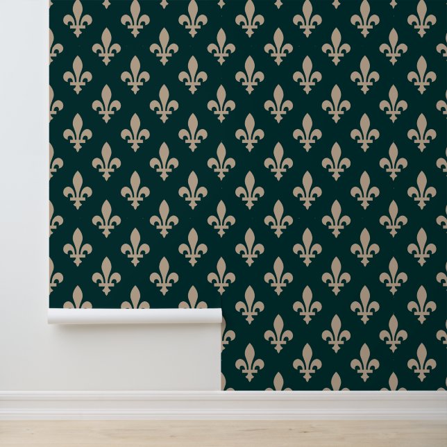 Papier Peint Fleur de Lis Motif, Royal French Creative on Green (Application)