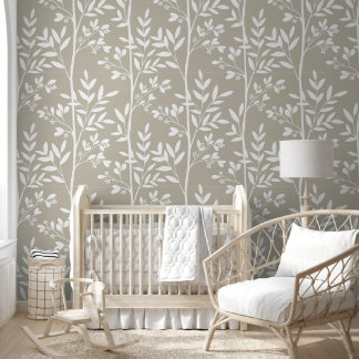Papier Peint Fleur de silhouette botanique beige neutre doux