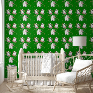 Papier Peint Fleur fantôme mignon enfants motif vert arrière -