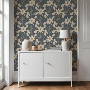 Papier Peint Fleur florale géométrique bleu gris Motif