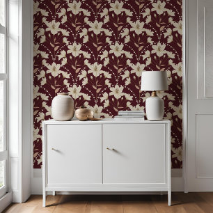 Papier Peint Fleur florale géométrique Bourgogne Motif Lily