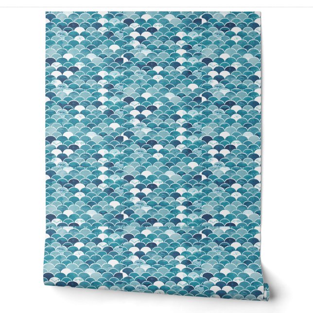 Papier Peint Fleur Florale Moderne Turquoise et Bleu de Roi (Déroulement)