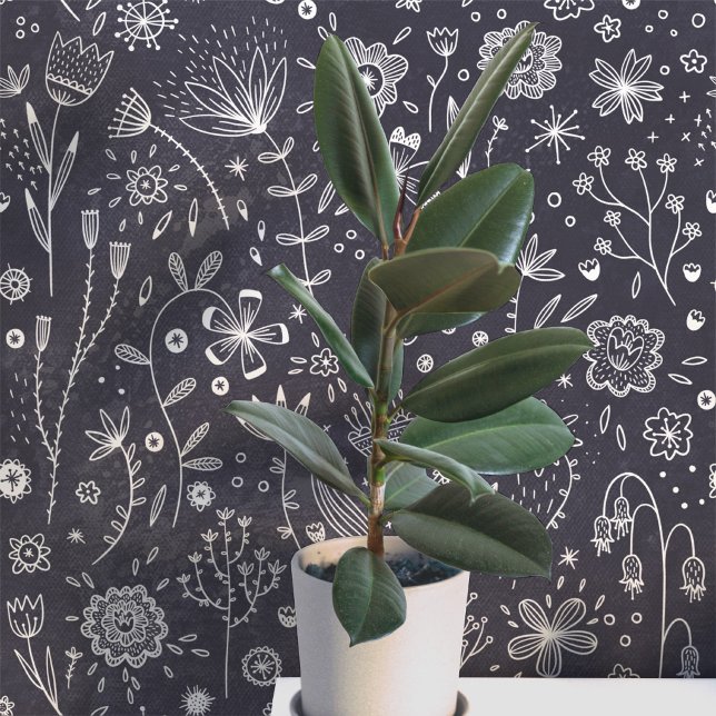 Papier Peint Fleur foncée sur tableau noir gris botanique (Chalkboard flowers  otanical slate gray art wallpaper)