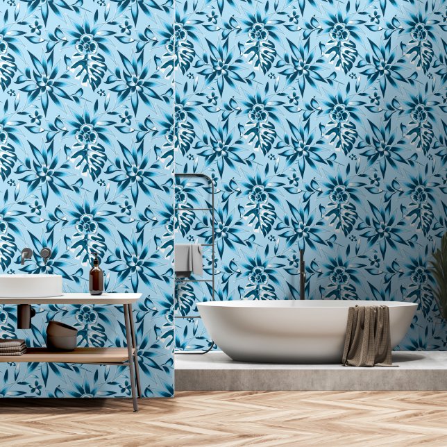 Papier Peint Fleur Frangipani et feuillage plante tropical (Salle de bain)