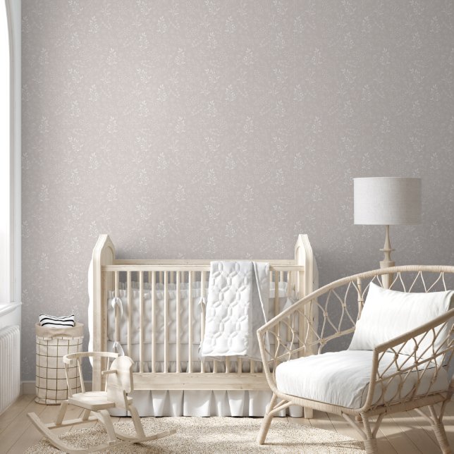 Papier peint fleur gribouillée monochrome beige (Enfants)