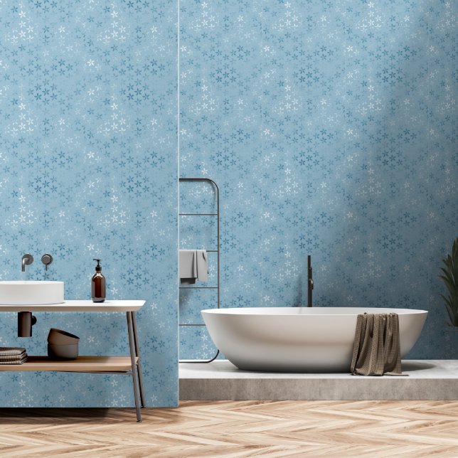 Papier Peint Fleur métallique bleue (Salle de bain)
