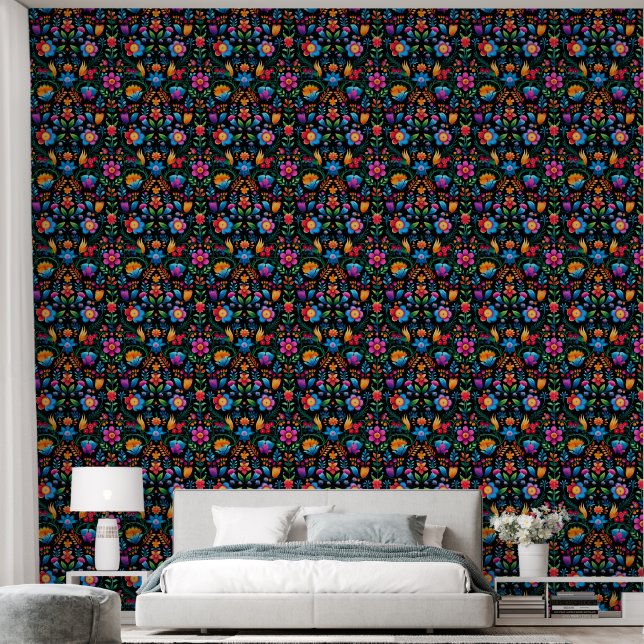 Papier Peint Fleur Mexicaine sur Fond Noir (Chambre à coucher)