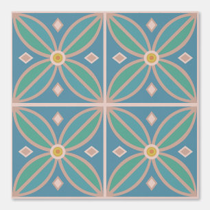 Papier Peint Fleur motif paon bleu vert et terre cuite