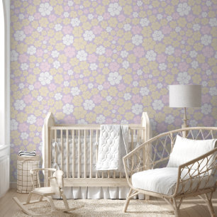 Papier Peint Fleur Motif - Pastel rose, jaune et violet