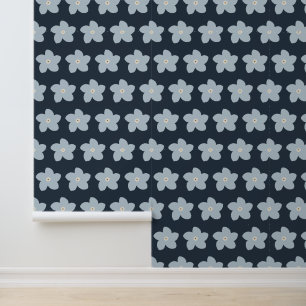 Papier Peint Fleur Rétro Bleu Clair Et Navy