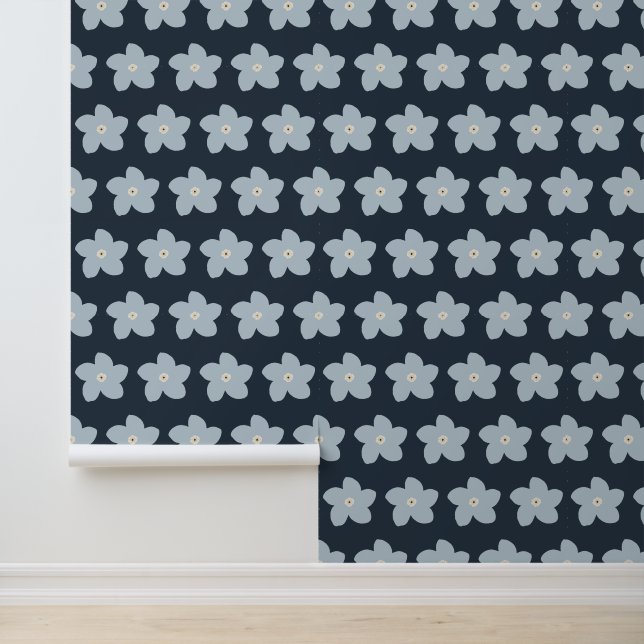Papier Peint Fleur Rétro Bleu Clair Et Navy (Application)