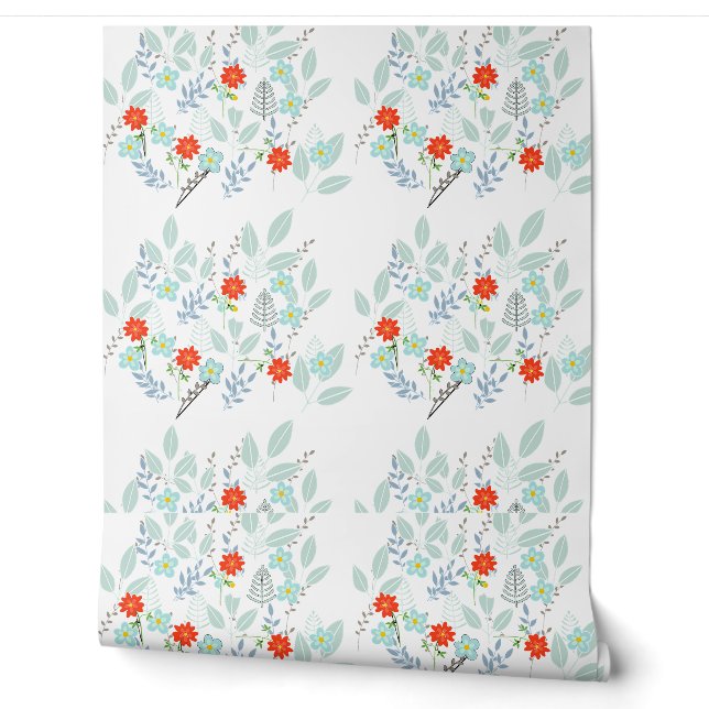Papier Peint Fleur rouge + Feuilles  (Déroulement)