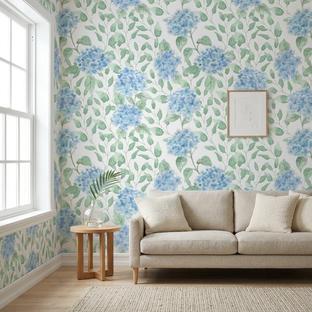 Papier Peint Fleur sauvage aquarelle bleu vert (Blue Green Watercolor Wildflower Wallpaper)