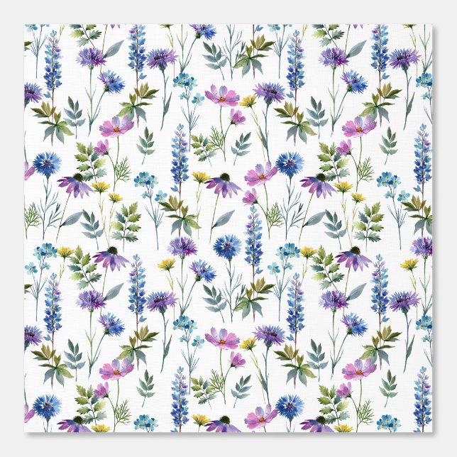 Papier Peint Fleur sauvage aquarelle bleu violet (Recto)