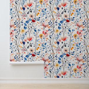 Papier Peint Fleur sauvage bleu et blanc